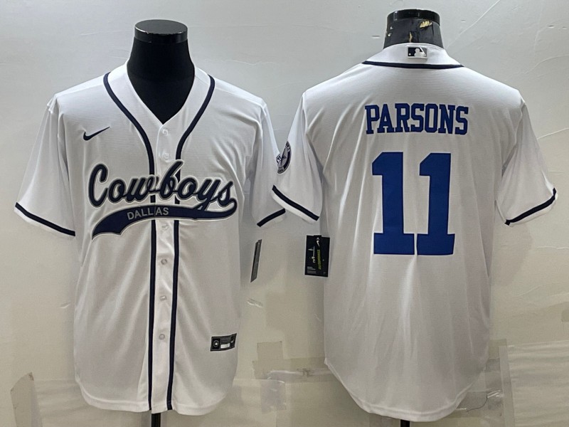 Men's Dallas Cowboys #11 Micah Parsons White With Patch Cool Base Stitched Baseball Jersey